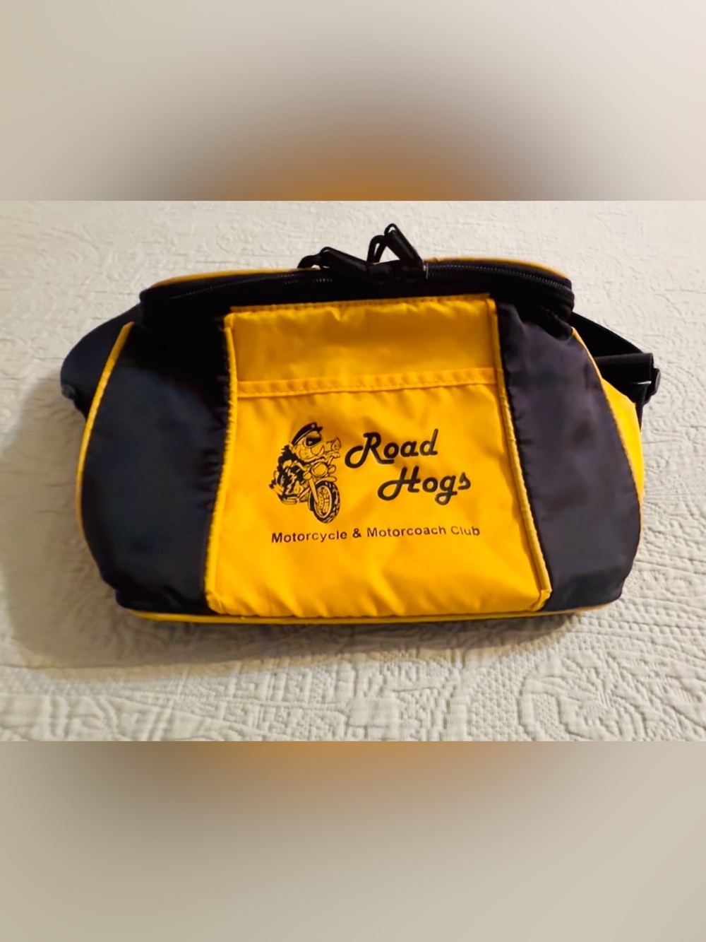 Unique “Road Hogs” embossed 6 pk insulated cooler bag, used/good.